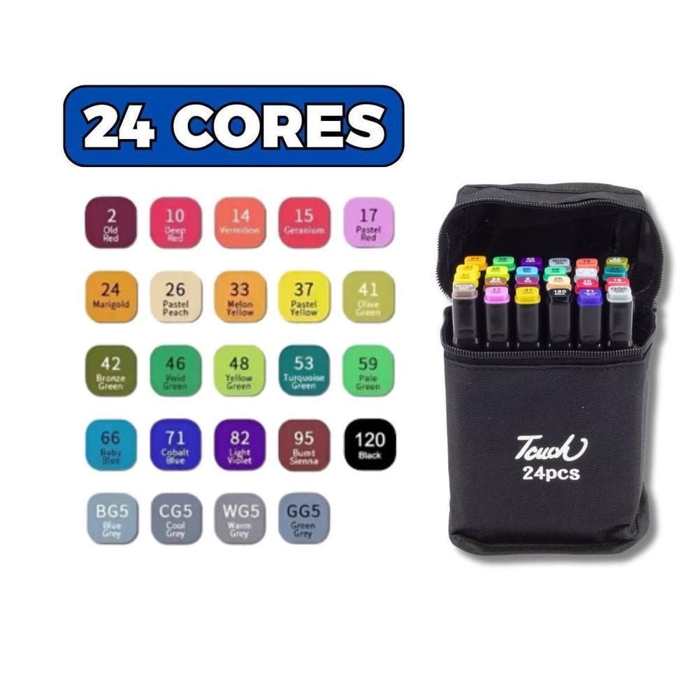 Kit Estojo De 24 Canetas Marcadoras Coloridas Ponta Dupla