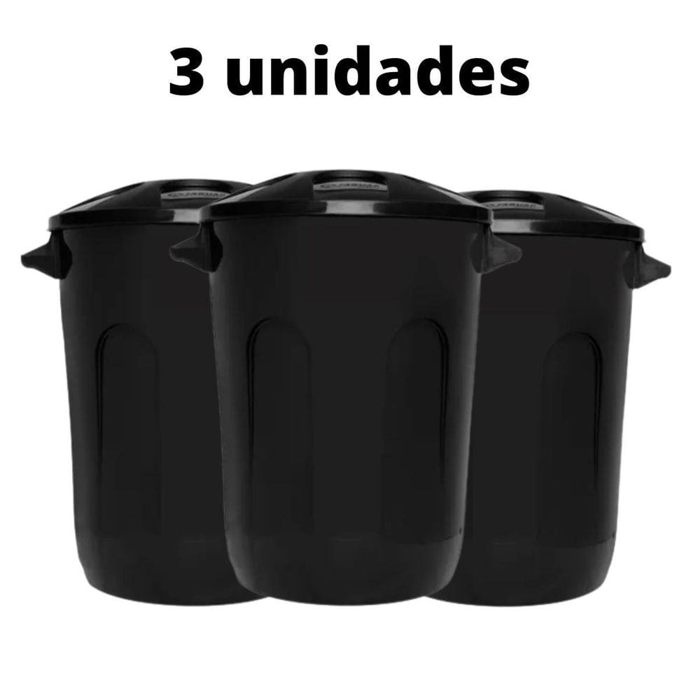 Kit Com 3 Unidades Cesto Fechado Com Tampa 30L Preto Eco Na