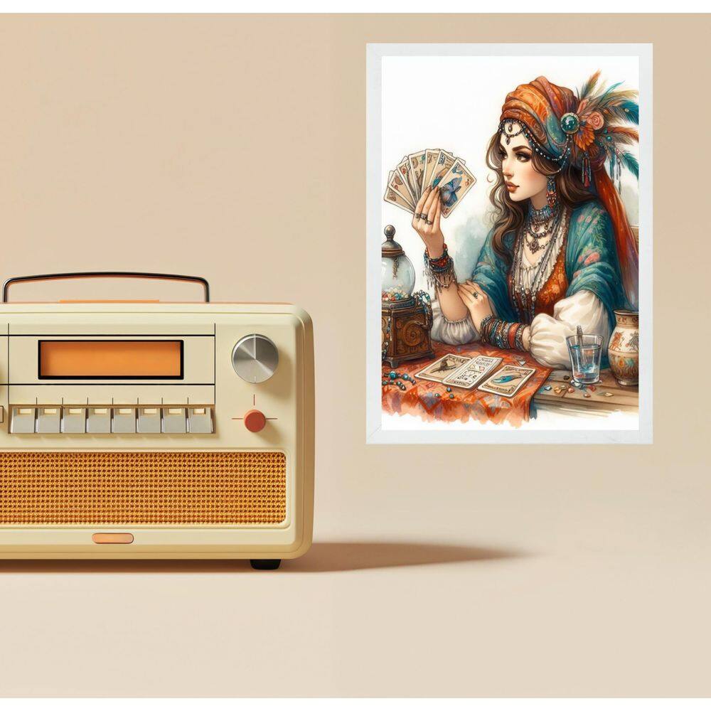Quadro Decorativo Cigana Com Baralho Cigano 33X24Cm - Vidro