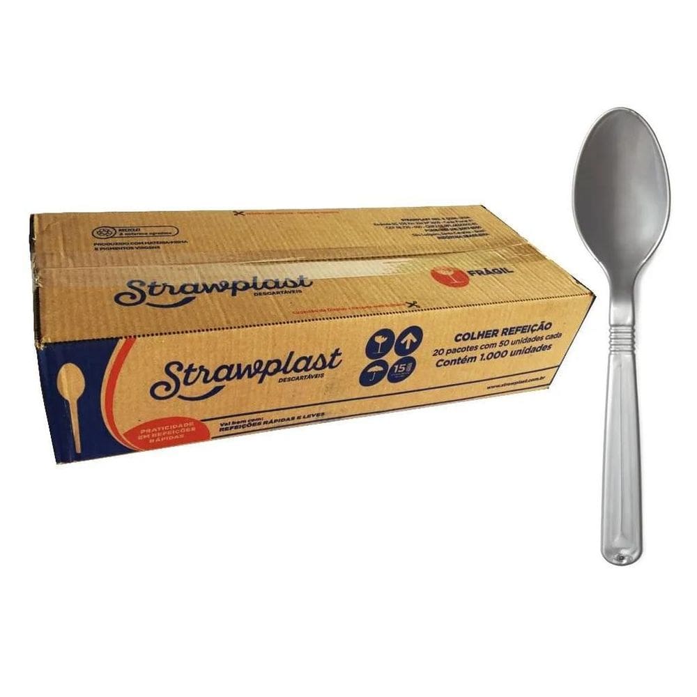 Colher Descartável Refeição Prata Reforçada Packfest C/1000