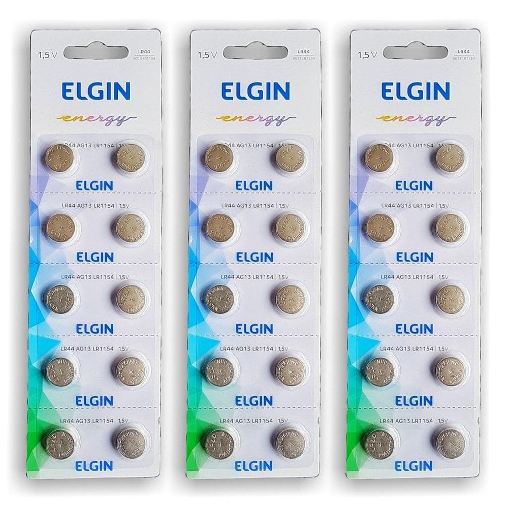 3 Cartelas Baterias Elgin Lr44 1.5V C/10