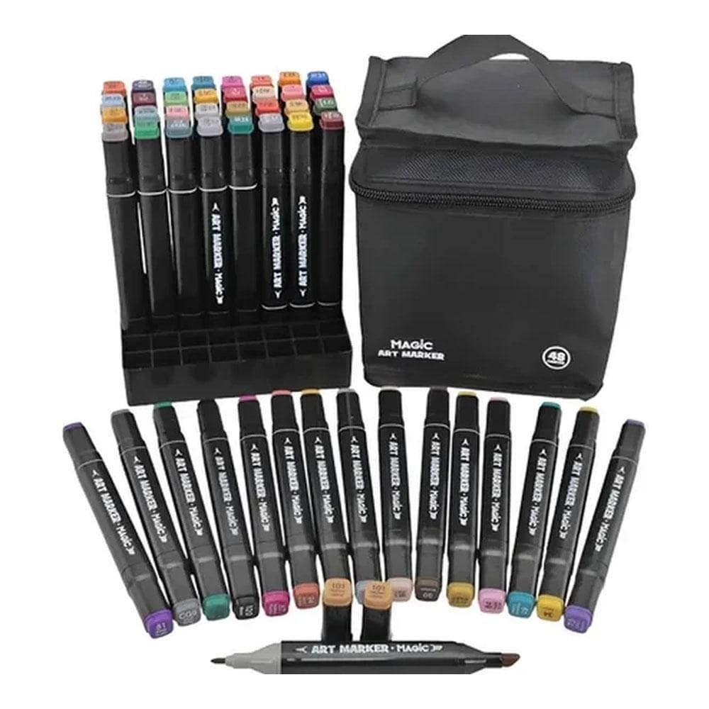 Caneta Marcador Ponta Dupla Estojo Com 48 Cores Magic
