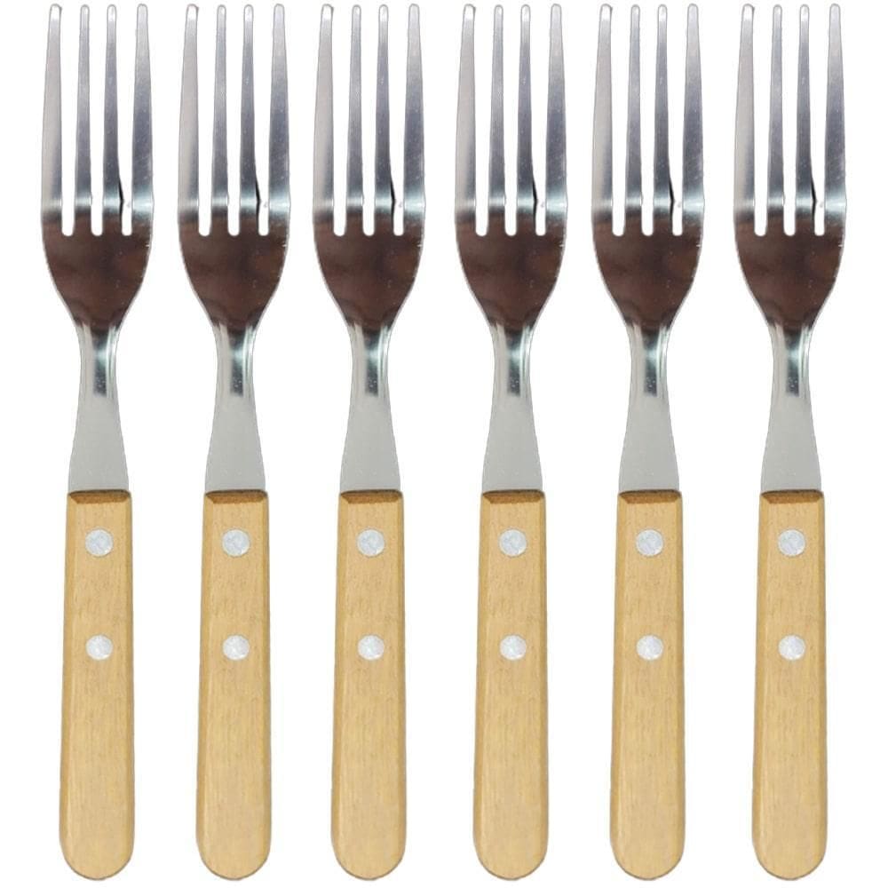 Kit 6 Garfo De Mesa Inox Com Cabo De Madeira 19 Cm