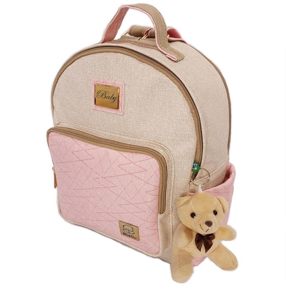 Mochila Maternidade Bebe Enxoval Miellu Jeans + Ursinho