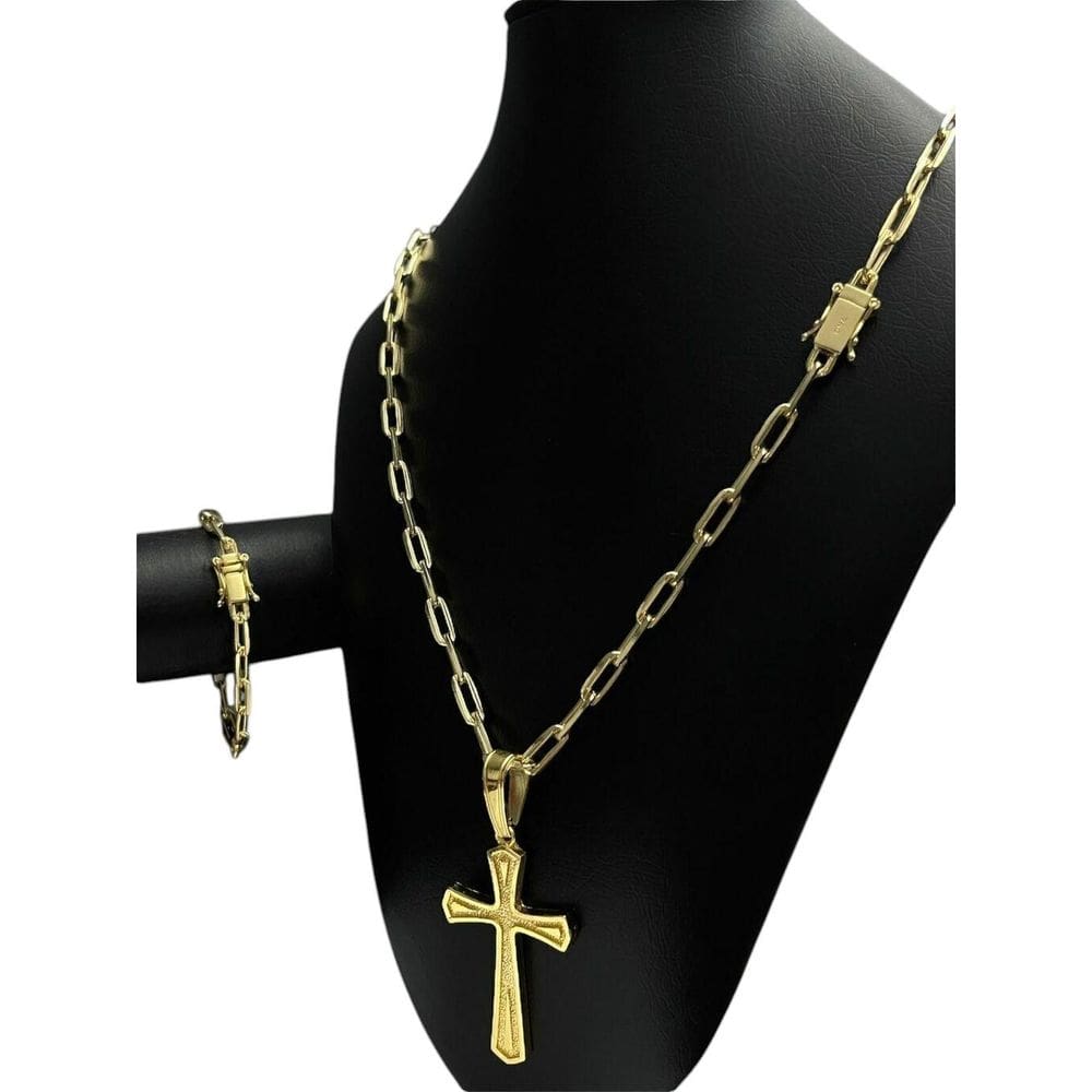Kit Cadeado 7Mm + Pingente Cruz Gota - Banhado A Ouro 18K