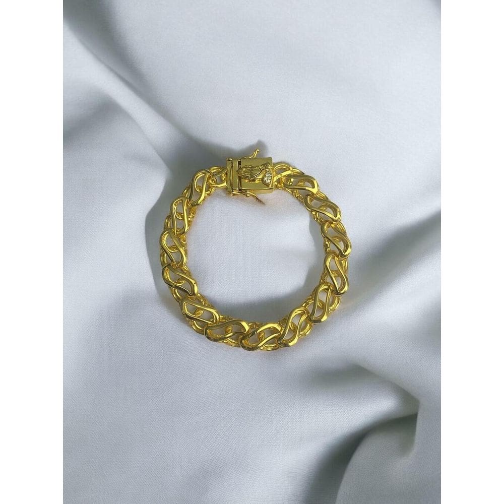 Pulseira Friso S Vazado 13Mm Mão Orando Banhado A Ouro