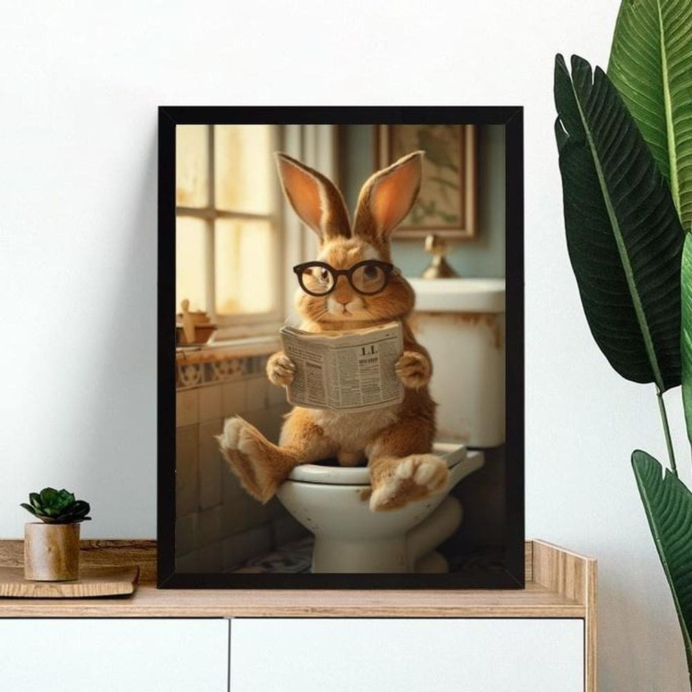 Quadro Decorativo Banheiro - Coelhinho No Vaso 45X34Cm Vidro