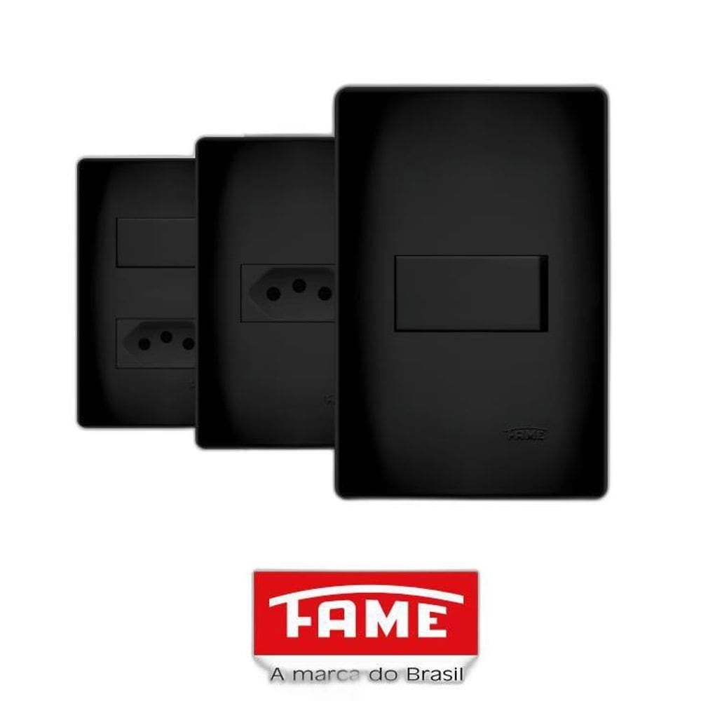 Interruptor Duplo Simples 16A Fame Placa 4X2 Habitat Black