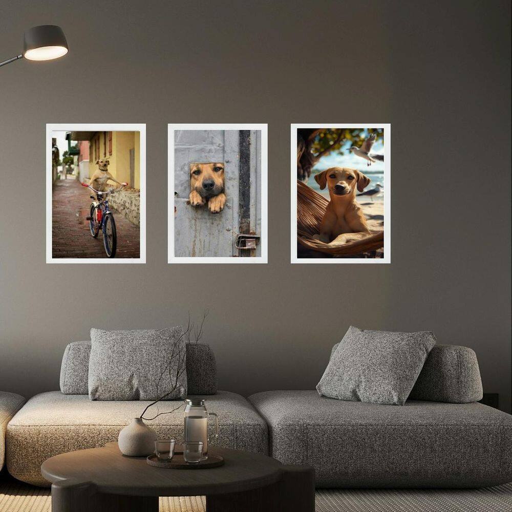 Kit 3 Quadros Decorativos Cachorro Caramelo 45X34Cm