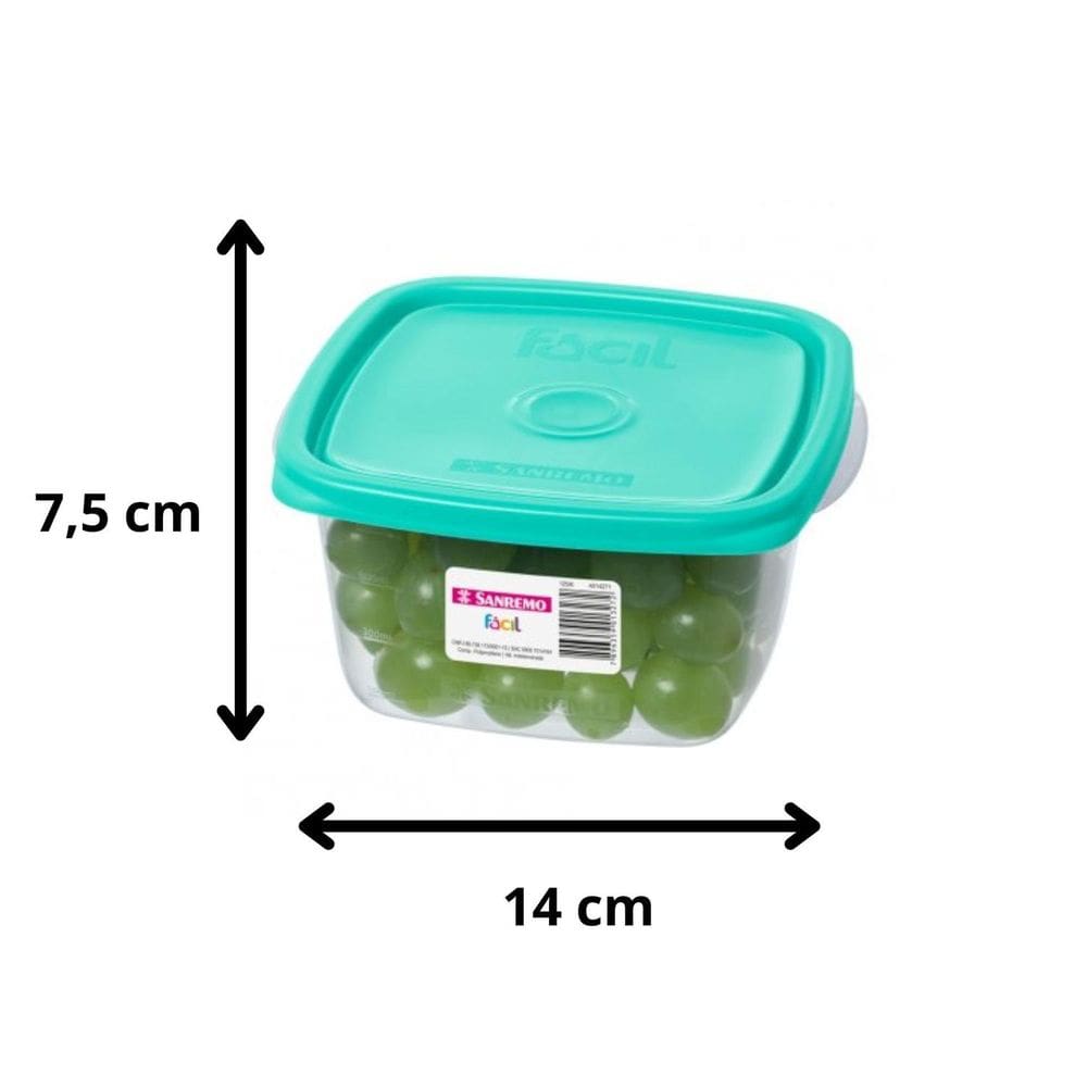 3 Potes Plástico 800ml Quadrado Microondas Freezer Cor VERDE