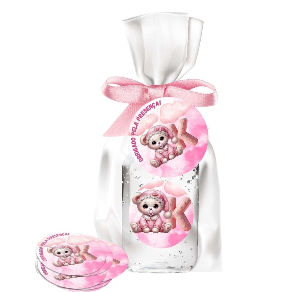 25 Lembrancinhas Alcool Gel Ursinha Rosa Alfabeto Letra K
