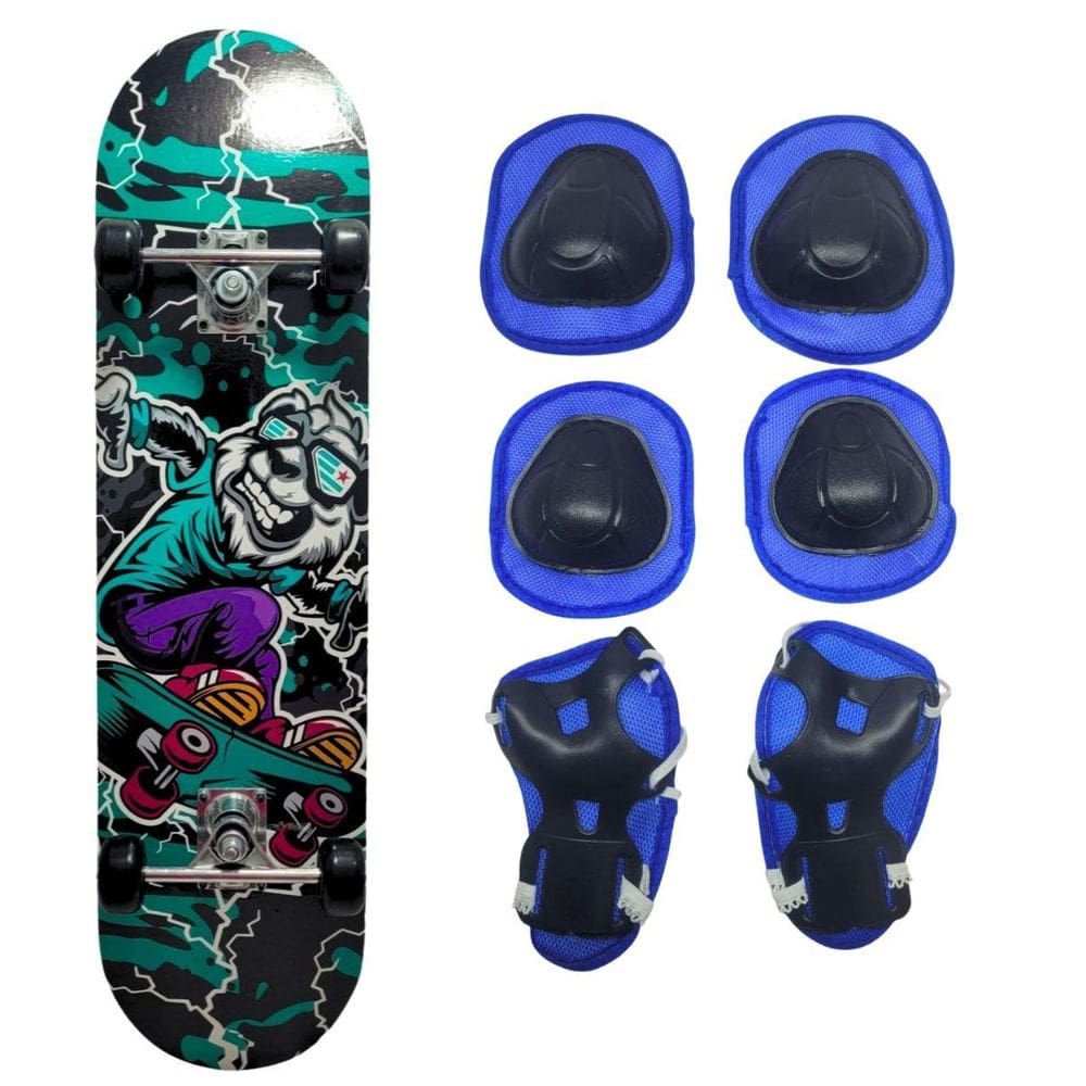 Skate Infantil Cachorro 50 Kg + Acessórios De Proteção Azul