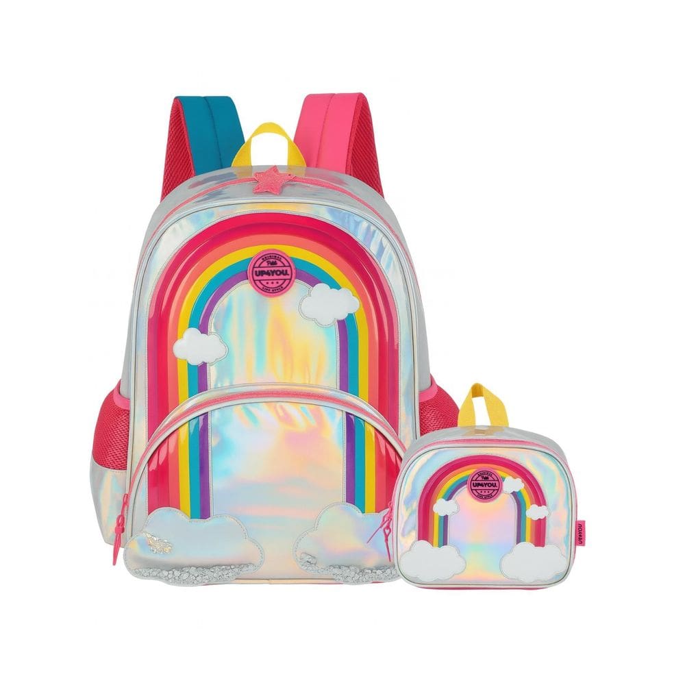 Kit Arco-Íris Mochila De Costas + Lancheira Térmica - Prata