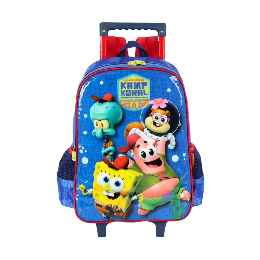 Mochila De Rodas Escolar Bob Esponja Luxo - Azul