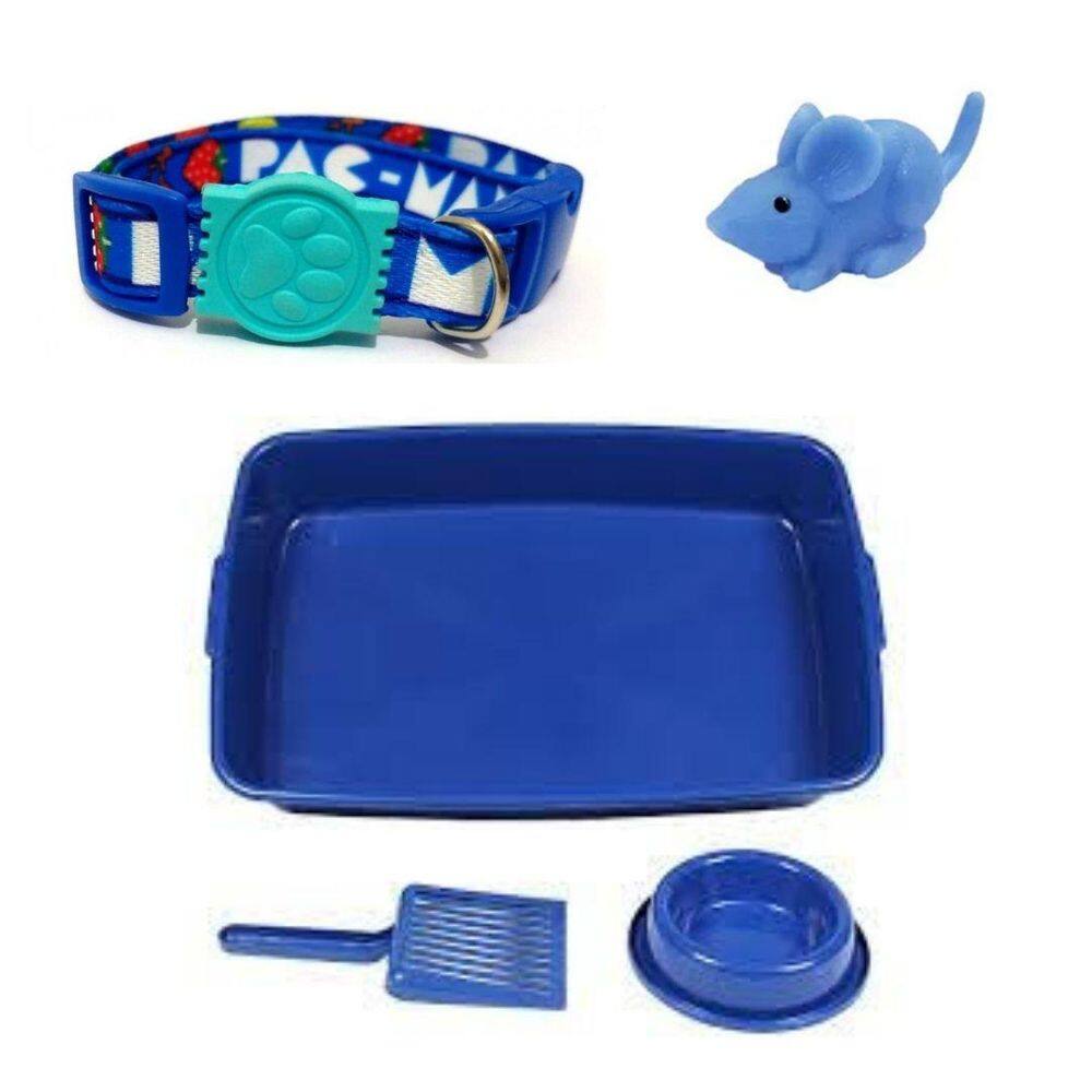 Kit Higiênico, Coleira E Brinquedo Para Gatos - Azul.