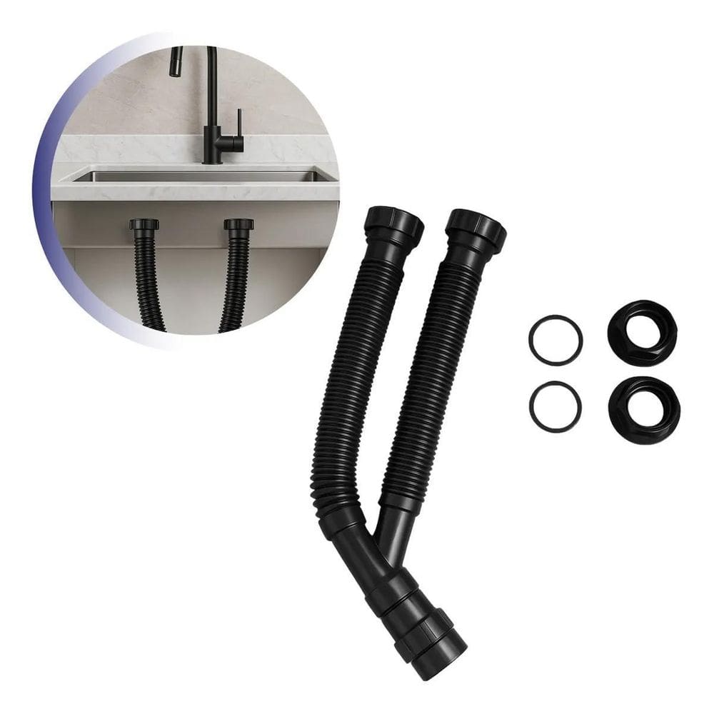 Sifão Sanfonado Duplo Lavatório/Pia/Tanque 80Cm Preto Preto