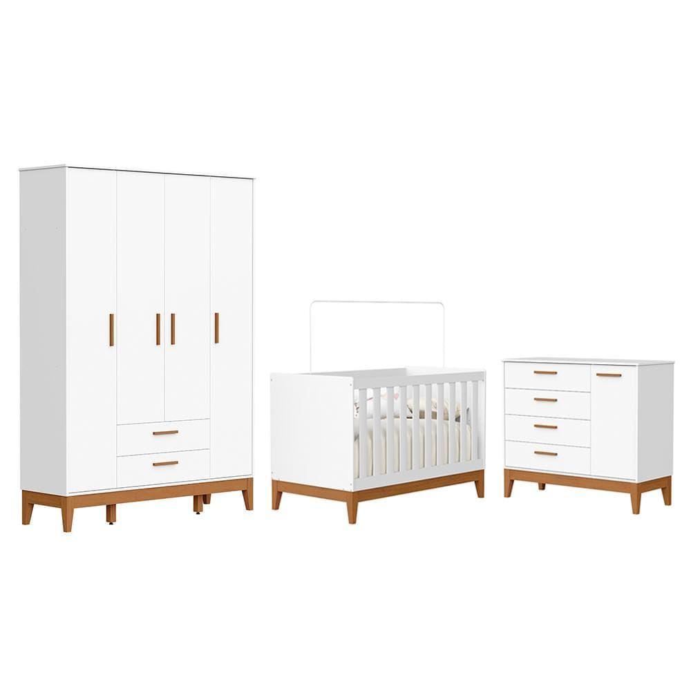 Dormitório Infantil Flip Guarda Roupa 4 Portas, Cômoda 1 Porta e Berço - Reller Móveis
