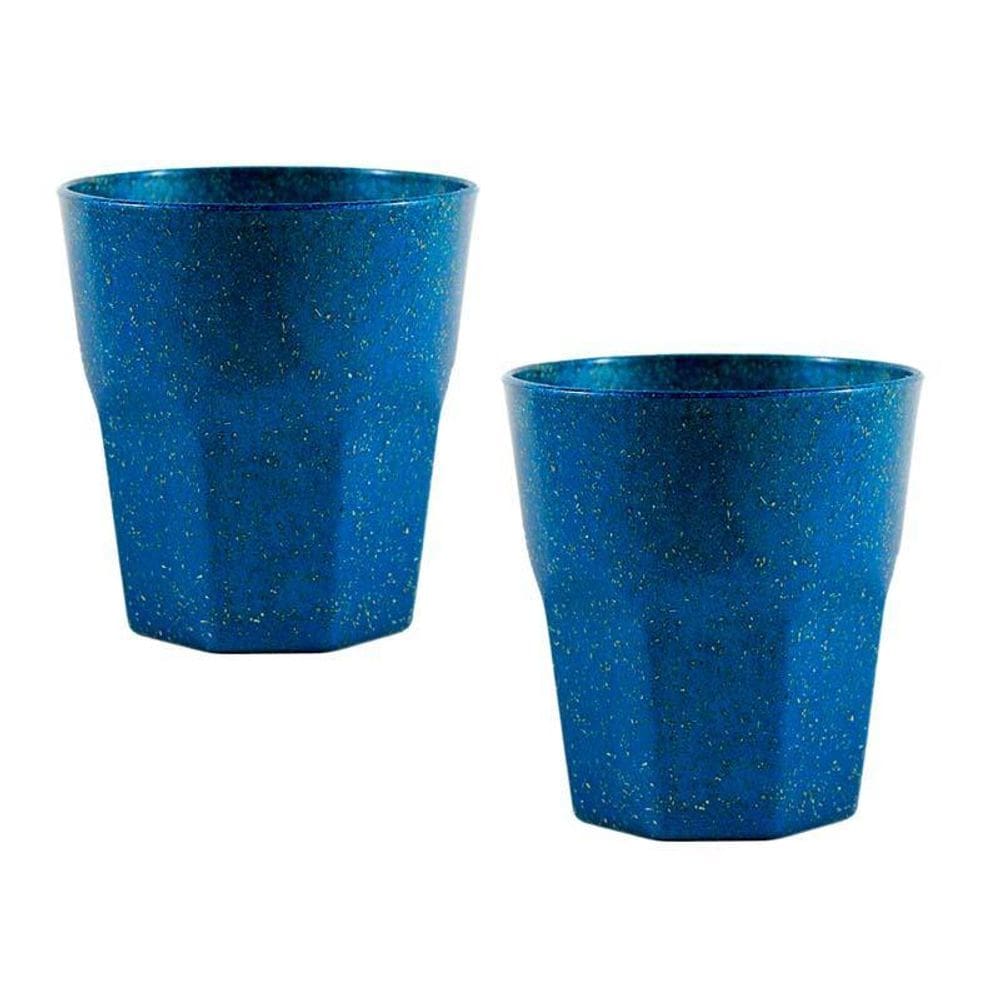 Kit 2 Copos Mini Roma Fibra Madeira Azul 300Ml