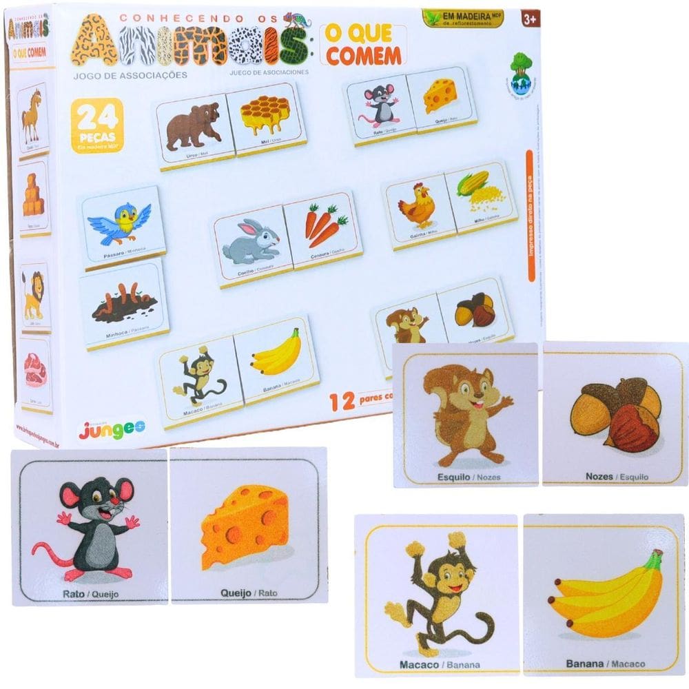Jogo Conhecendo Os Animais O Que Come 24 Peças 385 - Junges