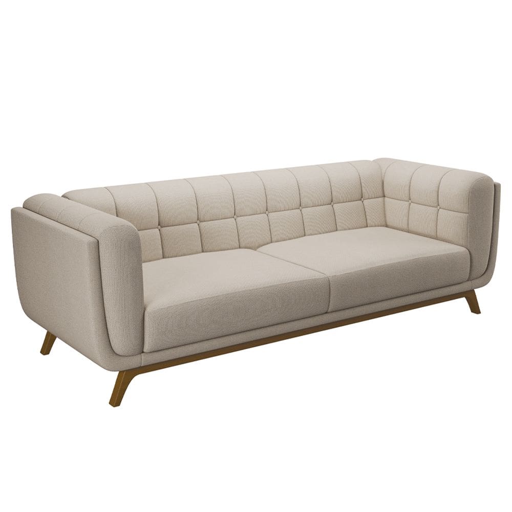 Sofá 03 Lugares Para Sala De Estar Pés Em Madeira 240cm Florian M03 Linho Cru - Lyam Decor