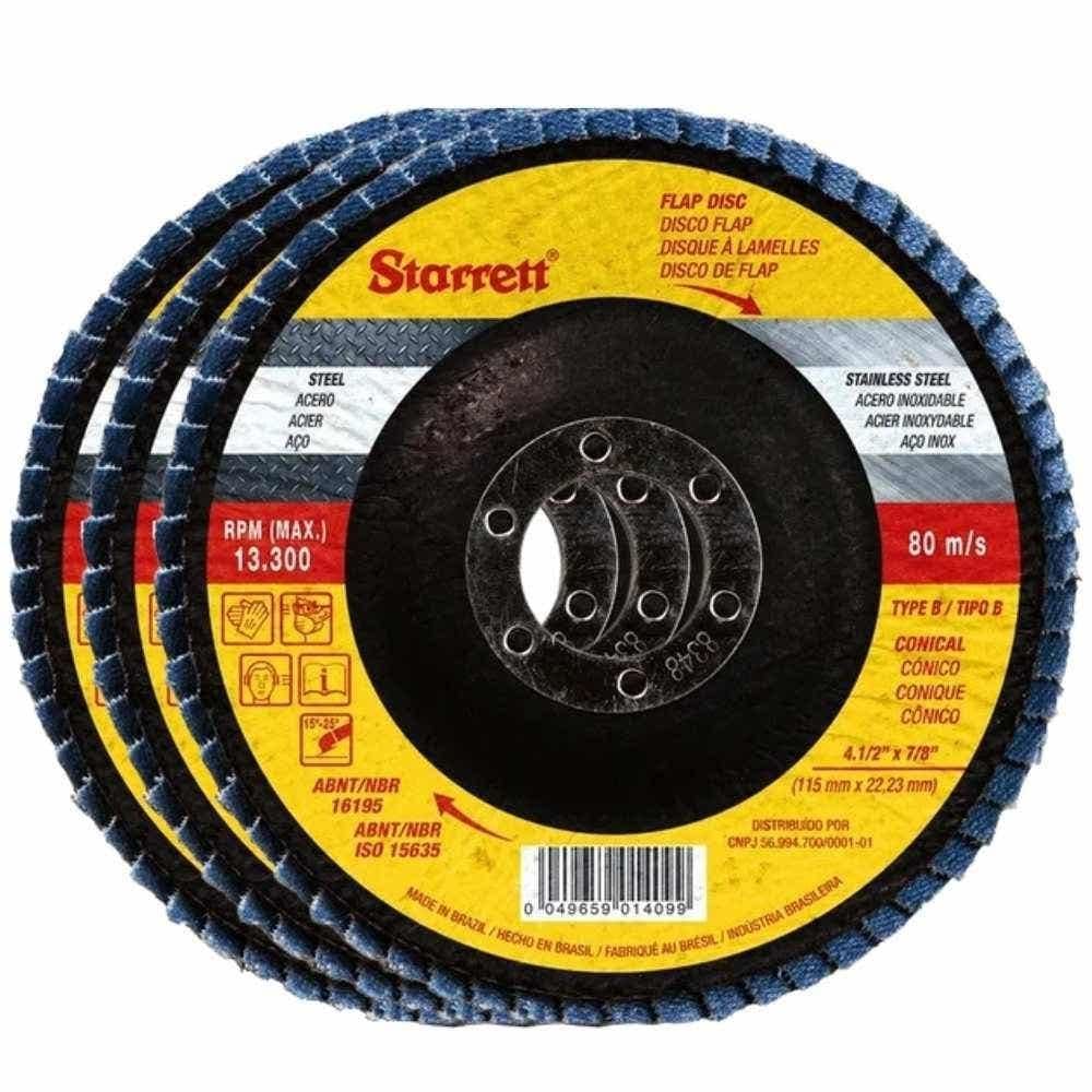 Disco de Lixa Flap 4.1/2 POL Grão 80 com 12 Unidades STARRETT