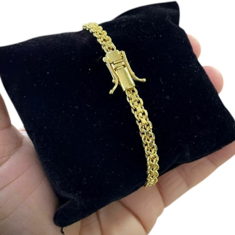 Pulseira Cadeado Duplo 6Mm Banhado A Ouro 18K