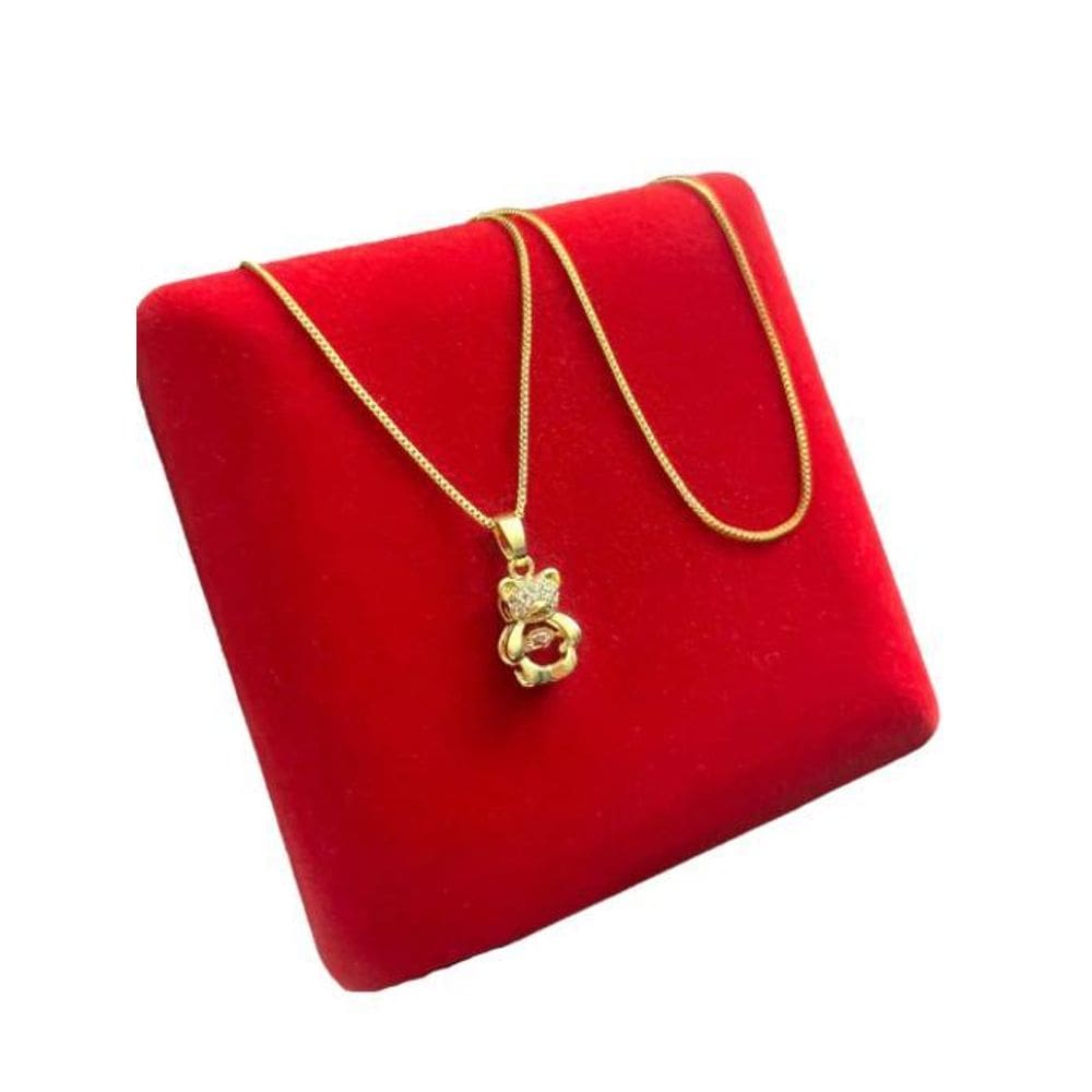 Cordão Feminino 1Mm Ursinho Cravejado - Banhado A Ouro 18K