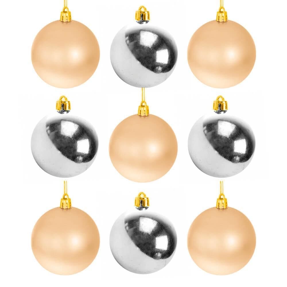 Bolas Natal Champagne E Prata 6Cm 9 Peças Casambiente