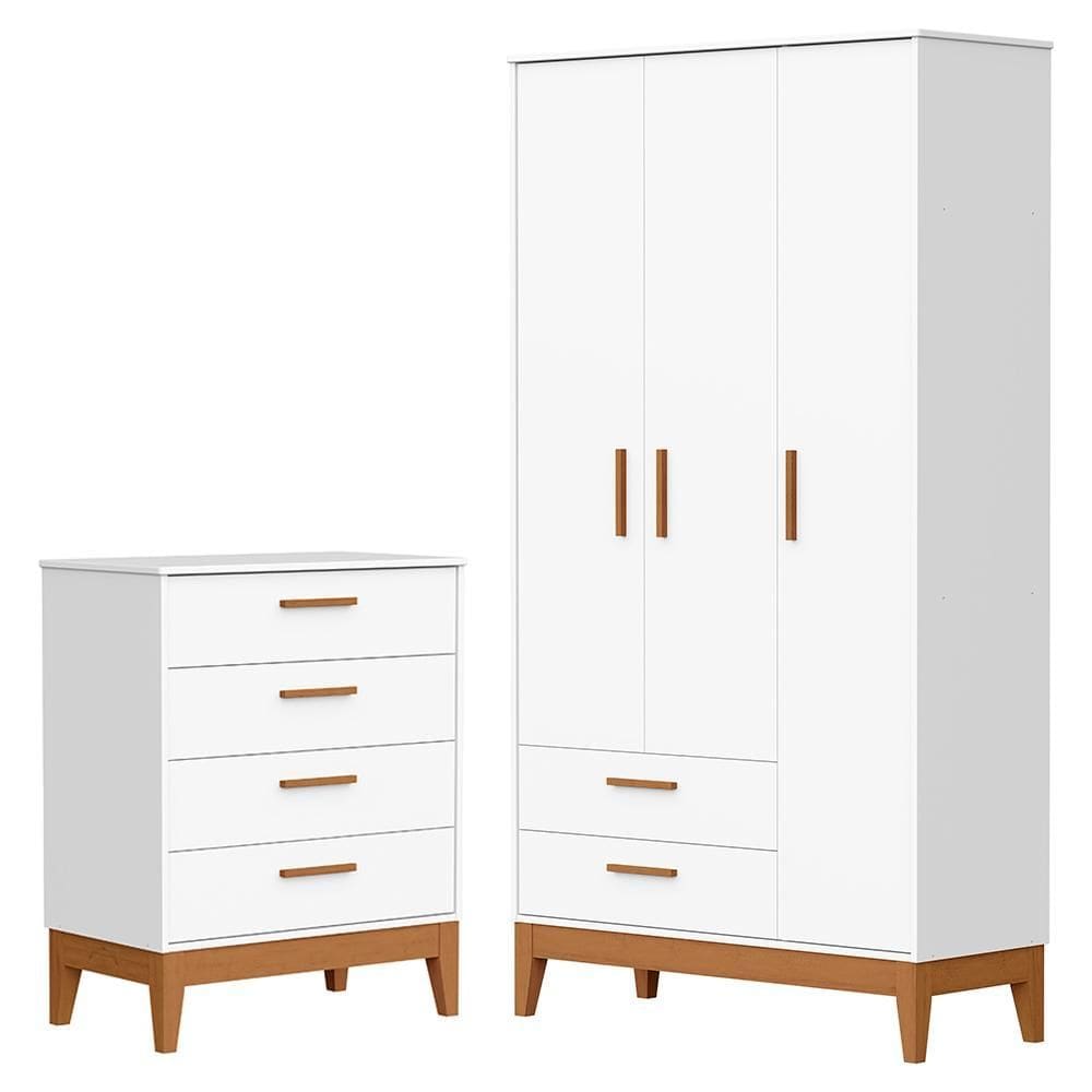 Jogo de Quarto Infantil Flip Guarda Roupa 3 Portas e Cômoda 4 Gavetas - Reller Móveis