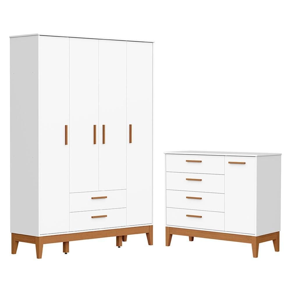 Jogo de Quarto Infantil Flip Guarda Roupa 4 Portas e Cômoda 1 Porta - Reller Móveis