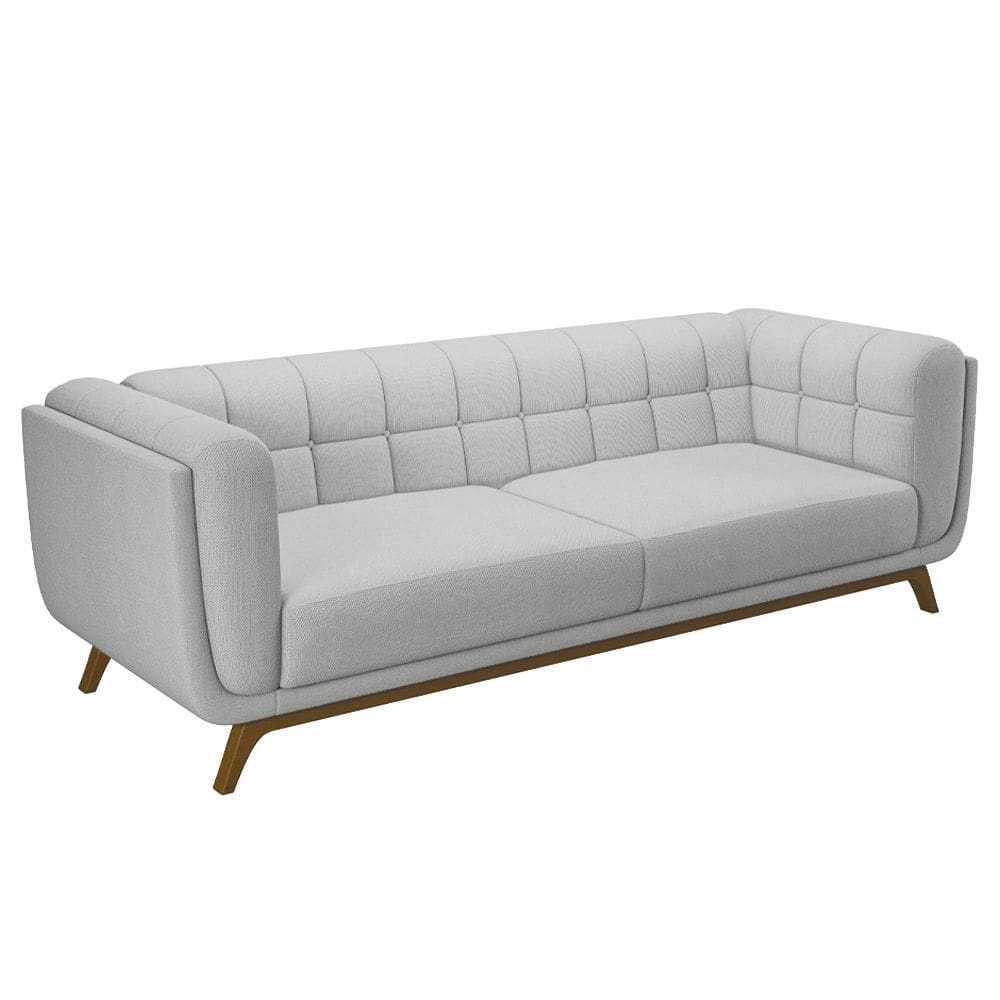 Sofá 03 Lugares Para Sala De Estar Pés Em Madeira 240cm Florian M03 Linho Cinza - Lyam Decor