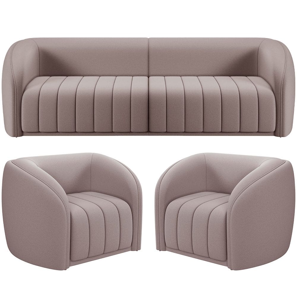 Kit Sofá 4 Lugares Para Sala 252cm com 02 Poltronas Lazio M03 Veludo Rosê - Lyam Decor