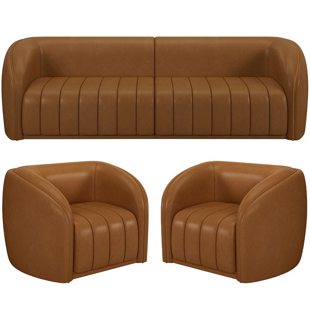 Kit Sofá 4 Lugares Para Sala 292cm com 02 Poltronas Lazio M03 Couríssimo Whisky - Lyam Decor