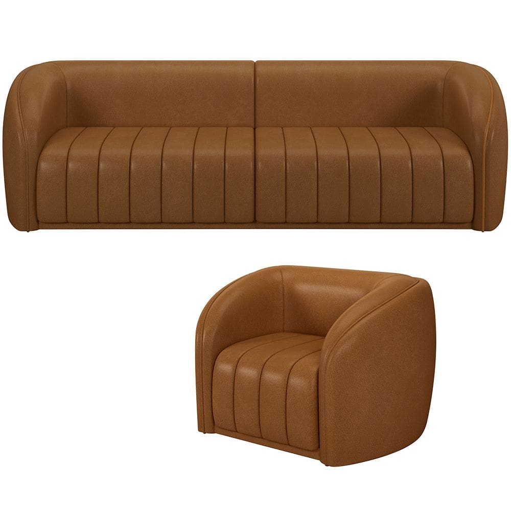 Kit Sofá 4 Lugares Para Sala 252cm com 01 Poltrona Lazio M03 Couríssimo Whisky - Lyam Decor