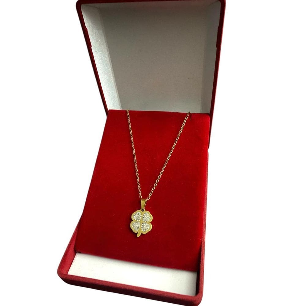 Cordão Feminino 1Mm Trevo Cravejado Banhado A Ouro 18K