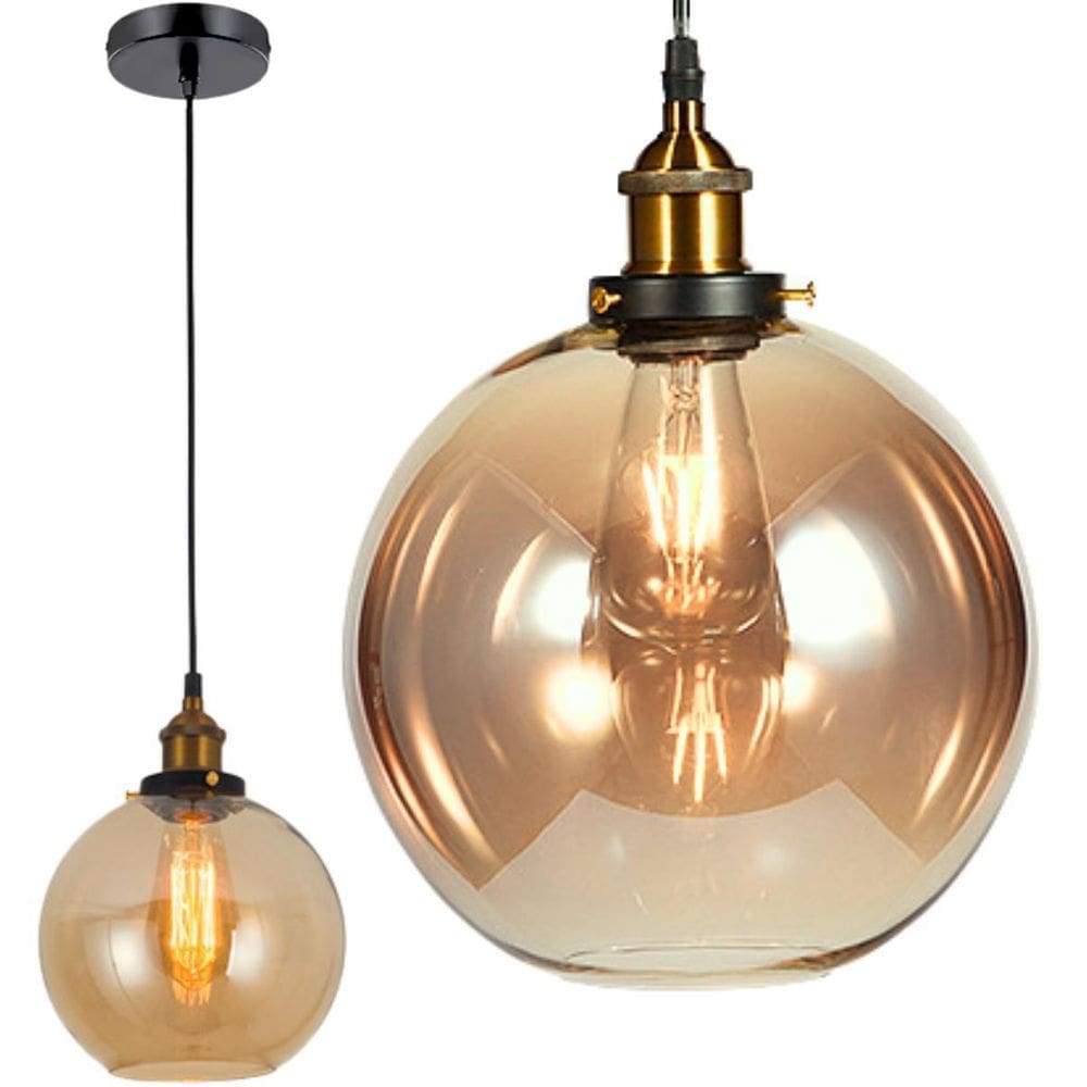 Lustre Pendente 20Cm Vidro Âmbar Industrial Retrô Vintage