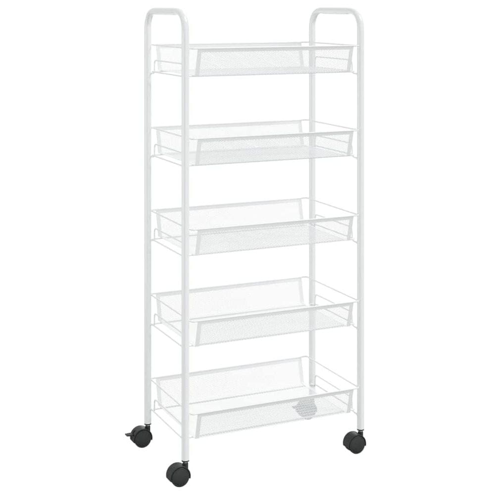 Carrinho de cozinha vidaXL de 5 camadas de ferro com malha de armazenamento branco