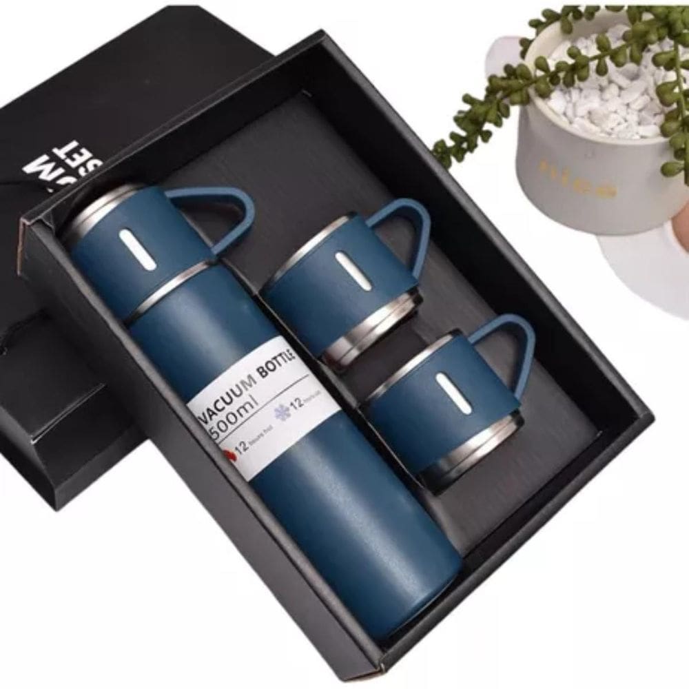 Kit Garrafa Térmica Com Xícaras Vacuum Inox Para Camping