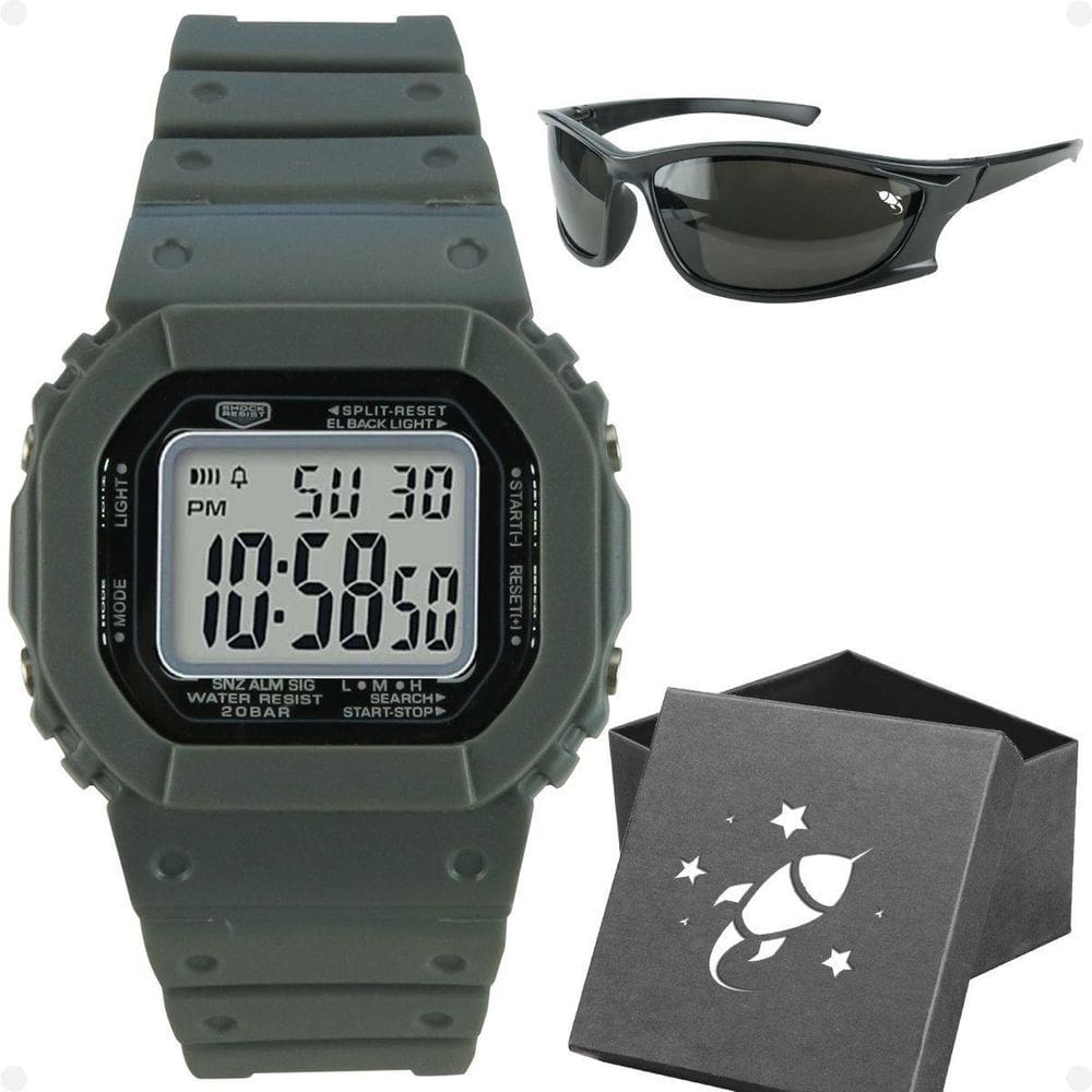 Relogio Cinza Menino Infantil Led Digital + Oculos Criança