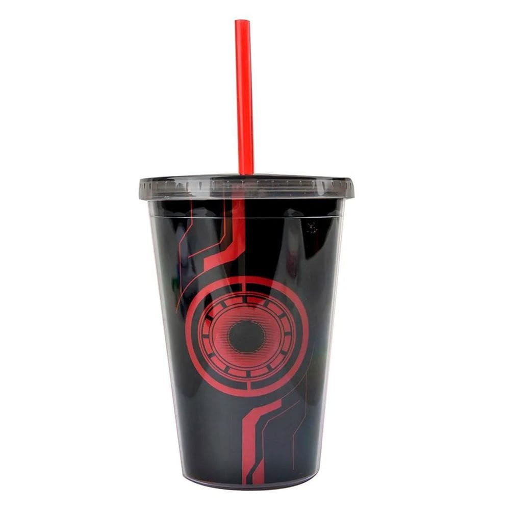 Copo Com Canudo Iron Man Preto E Vermelho 450Ml