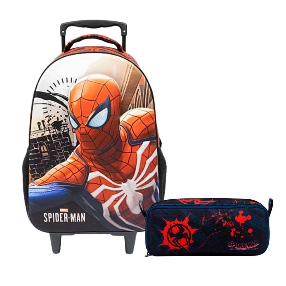 Kit Mochila De Rodinha E Estojo Spider Man 10970 Escolar