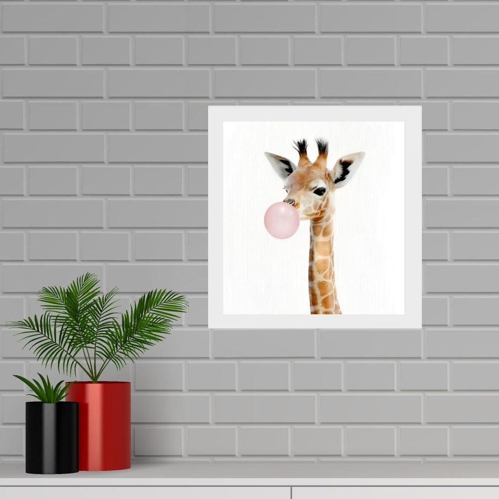 Quadro Quadrado Girafinha Chiclete - 33X33Cm - Com Vidro