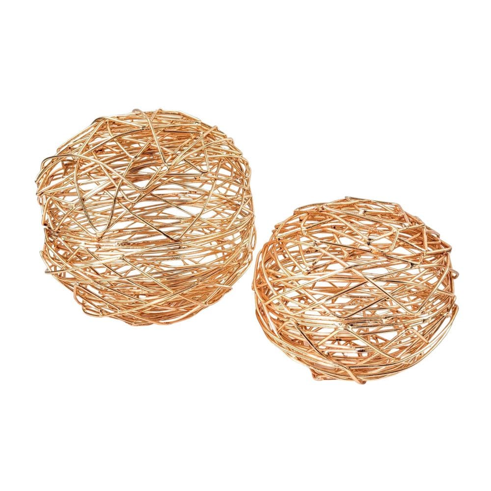 Kit 2 Bolas Decorativas Metal Acobreada Vazada Moderno