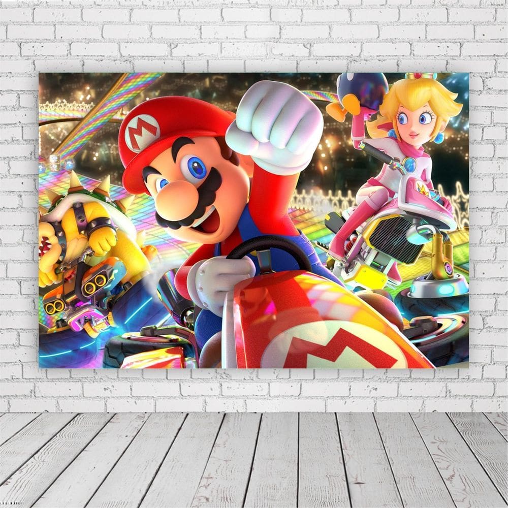 Painel Retangular Mario Kart 1,5X1,0M Lona Fosca
