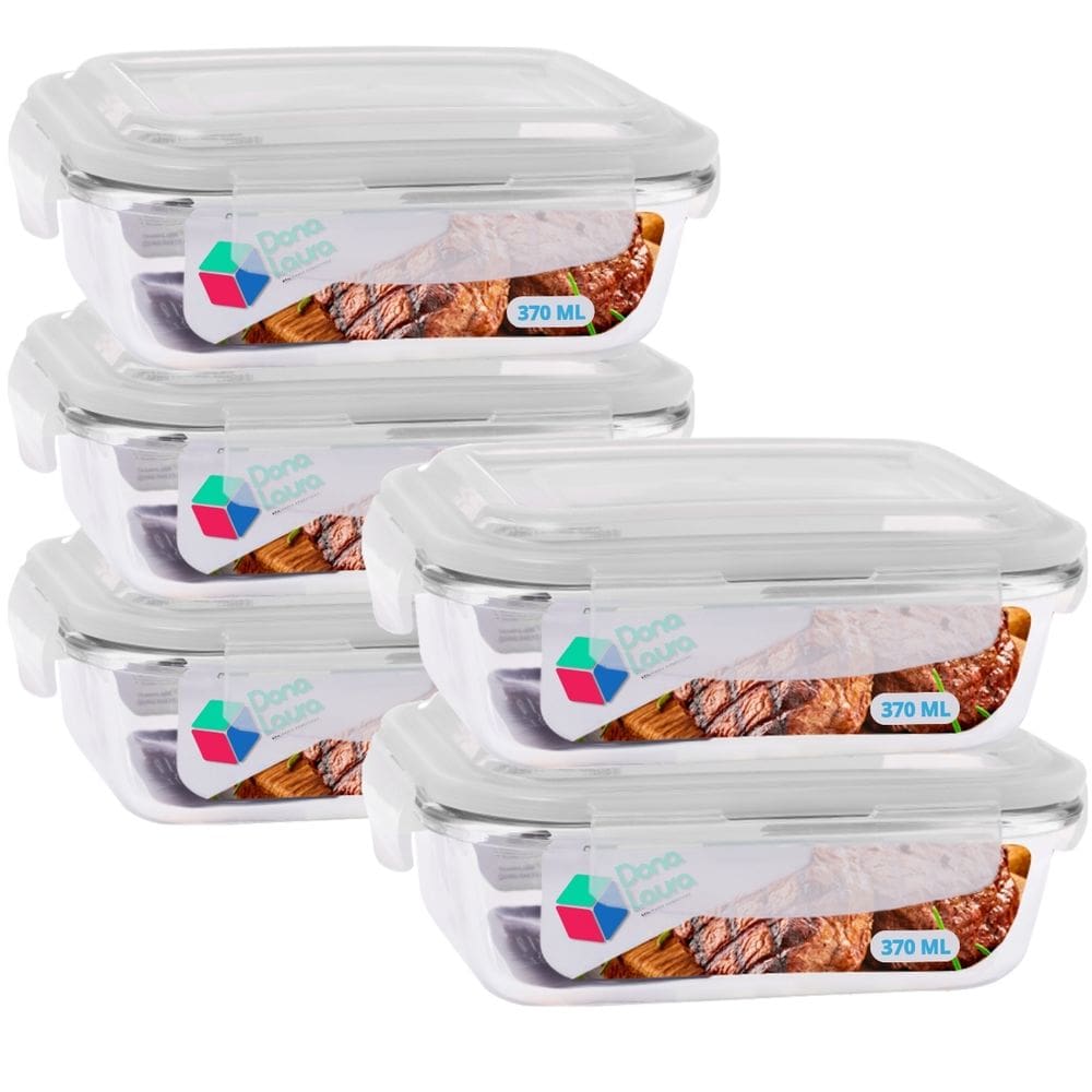 Jogo 5 Potes Vidro Transparente 370ml Tampa 4 Travas Marmita