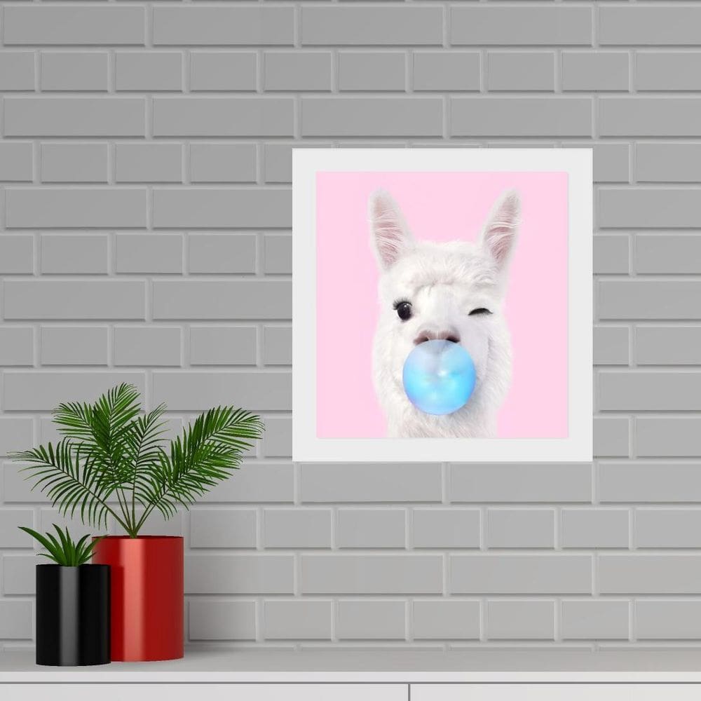 Quadro Quadrado Lhama Chiclete - 33X33Cm - Com Vidro