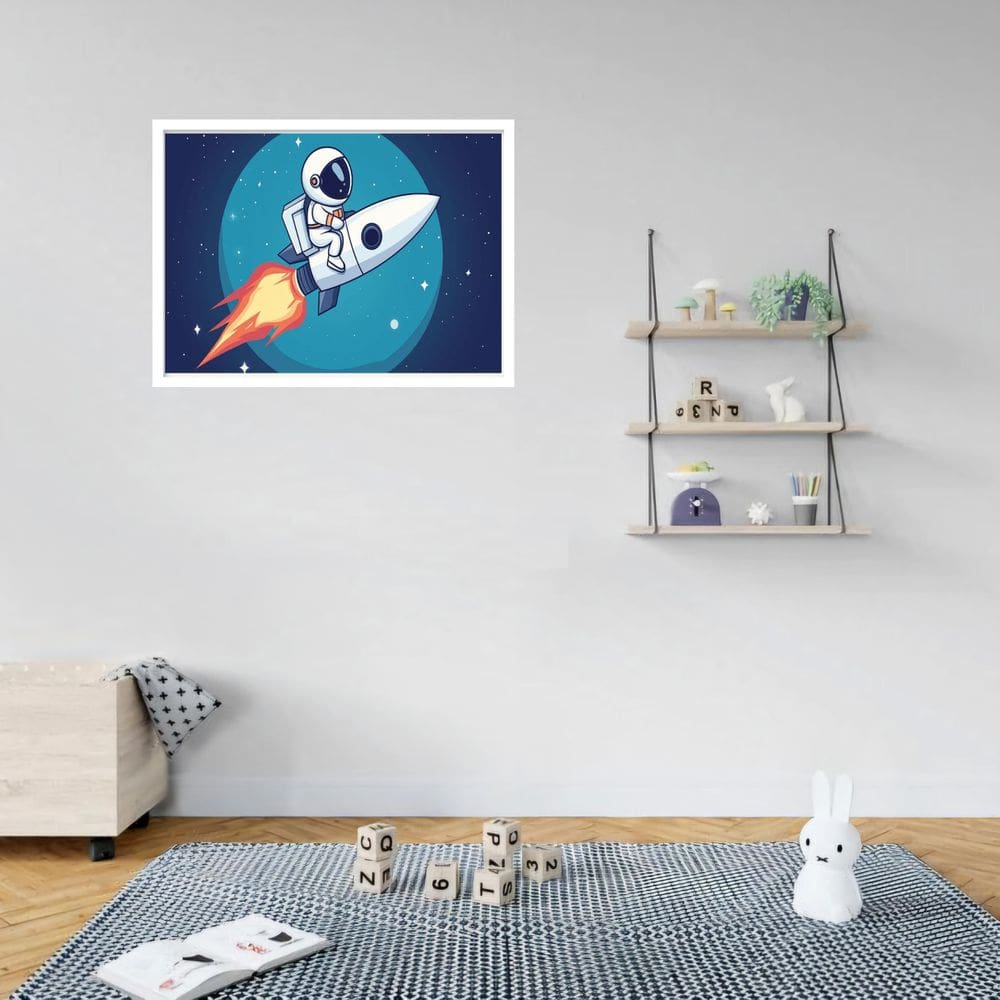 Quadro Decorativo Astronauta Foguete Espaço - 50X70Cm