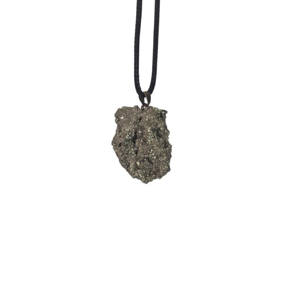 Colar Cordão Com Pingente De Pedra Pirita Bruta Natural