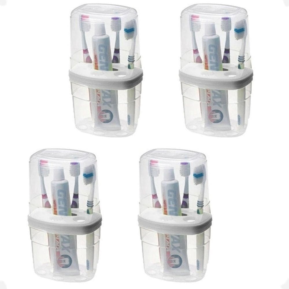 Kit 4 Porta Escovas E Pasta De Dente Organizador Multiuso