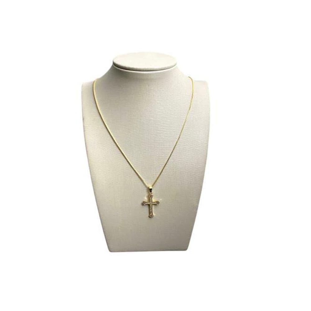 Cordão Feminino 1Mm Cruz Gota - Banhado A Ouro 18K